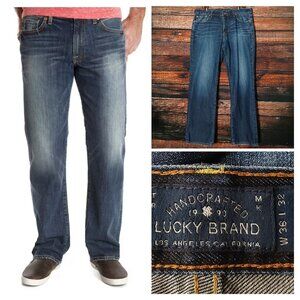 Lucky Brand Jeans Mens 36X32 361 Vintage Straight Dark Blue Denim Distressed